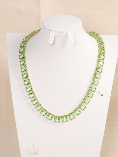 green Brass Cubic Zirconia Geometric Luxury Necklace