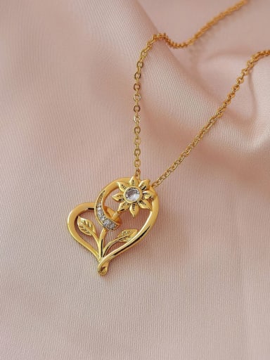 18k gold Brass Rhinestone Heart Vintage Necklace