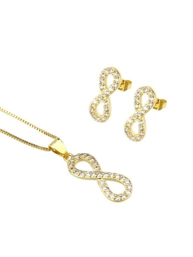 Brass Minimalist Letter  Cubic Zirconia Earring and Necklace Set