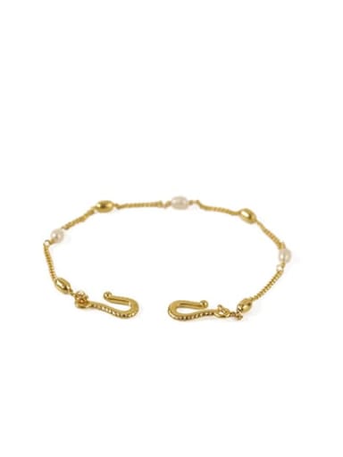 Brass Freshwater Pearl chain Vintage Link Bracelet