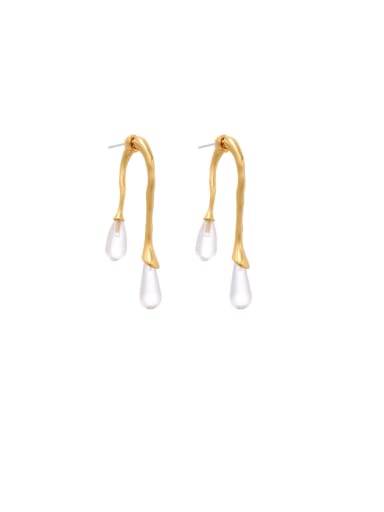 Brass Glass Stone Water Drop Minimalist Hook Earring