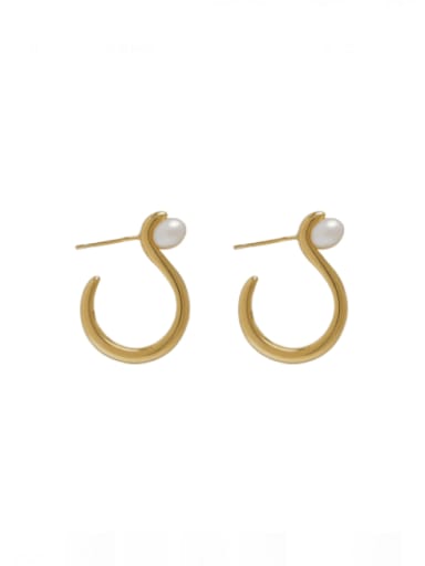 Brass Imitation Pearl Geometric Minimalist Hook Earring