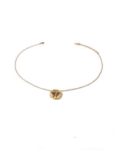 Brass Enamel Butterfly Minimalist Round Pendant Necklace
