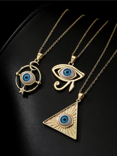 Brass Rhinestone Enamel Evil Eye Vintage Geometric  Pendant Necklace