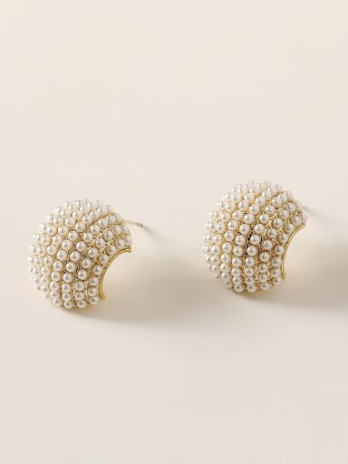 14k Gold [small] Brass Imitation Pearl Geometric Vintage Stud Trend Korean Fashion Earring
