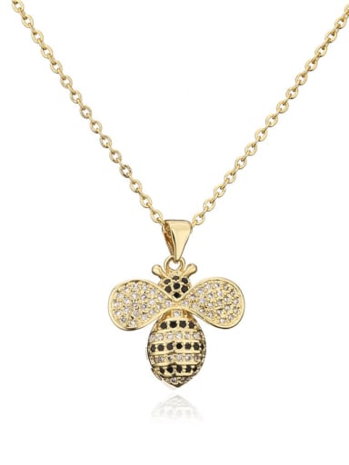 Brass Cubic Zirconia Trend  Bee Pendant Necklace