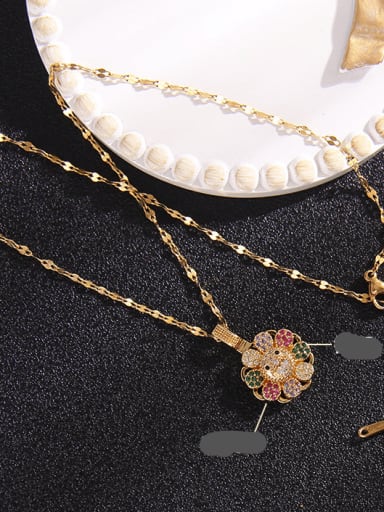 Flower B A194 Copper Cubic Zirconia Flower Trend (Rotating Pendant) Necklace(Rotating Pendant)
