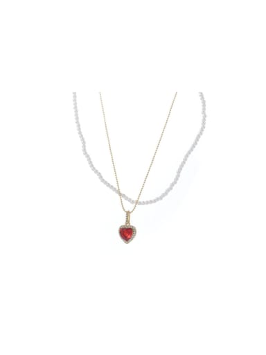 Brass Cubic Zirconia Red Heart Vintage Necklace