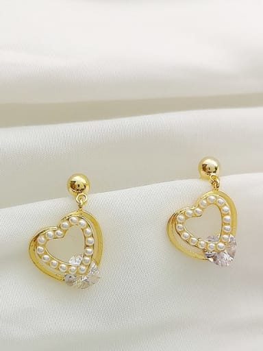 Copper Imitation Pearl Heart Dainty Stud Trend Korean Fashion Earring