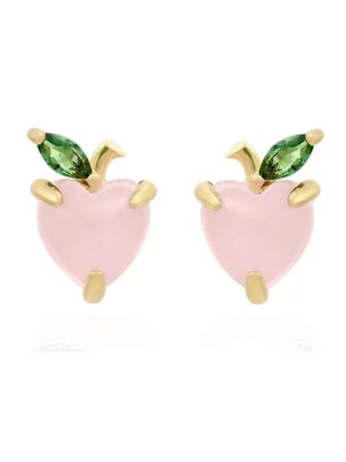 honey peach Brass Cubic Zirconia Multi Color Friut Cute Stud Earring