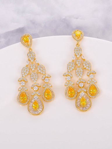 Yellow water drop Brass Cubic Zirconia Geometric Luxury Cluster Earring