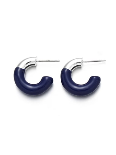 Blue Drip Oil Edition Brass Enamel Geometric Minimalist Stud Earring