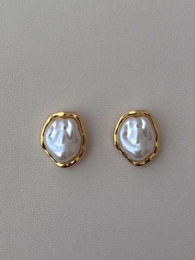 golden Brass Imitation Pearl Geometric Minimalist Stud Earring
