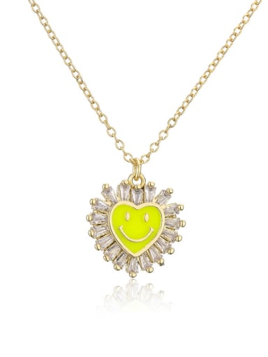21644 Brass Cubic Zirconia  Heart smiley Minimalist Necklace