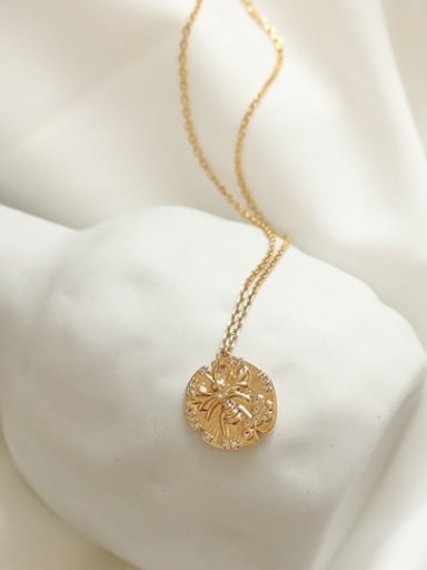 Brass Round Vintage Vintage embossed bee medal Necklace