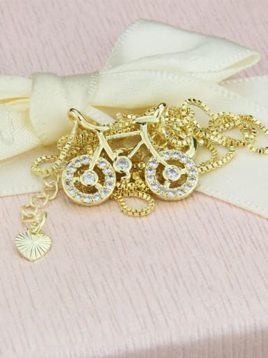 Brass Cubic Zirconia Irregular Dainty Bike  Pendant Necklace