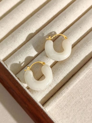18K Gold Ivory White [Ear Buckle] Brass Resin Geometric Minimalist Huggie Earring
