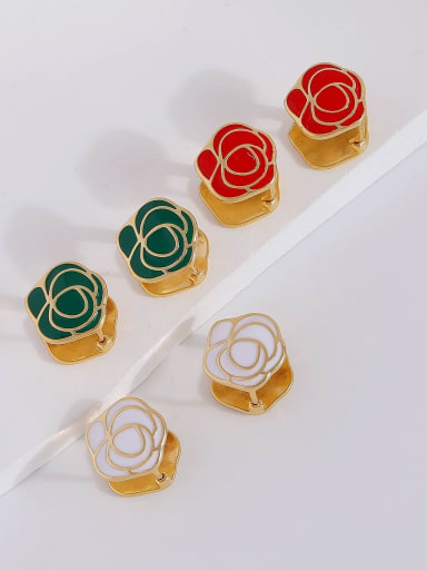 Brass Enamel Rosary Flower Minimalist Stud Earring