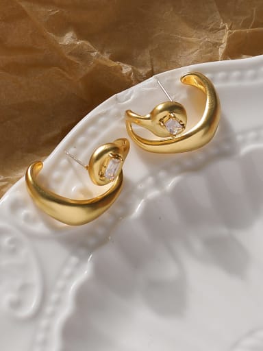 Brass Cubic Zirconia Irregular Minimalist Stud Earring