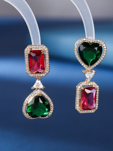 Red square green love Brass Cubic Zirconia Heart Luxury Drop Earring