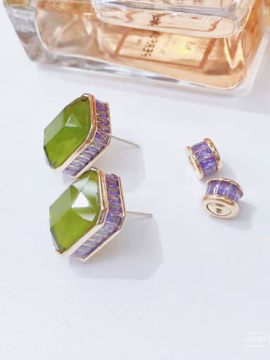 Olive yellow Brass Cubic Zirconia Geometric Luxury Stud Earring
