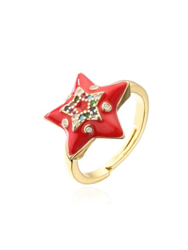 11581 Brass Enamel Rhinestone Five-pointed star Vintage Band Ring