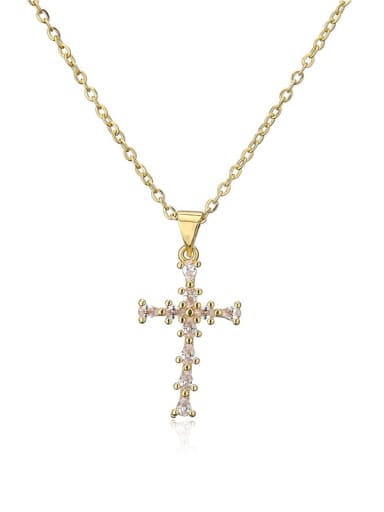 21086 Brass Cubic Zirconia Cross Vintage Necklace