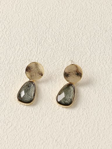 Brass Glass Stone Water Drop Vintage Drop Trend Korean Fashion Earring
