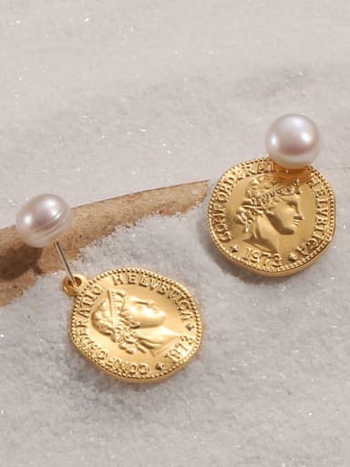 custom Brass Imitation Pearl Coin Vintage Drop Earring