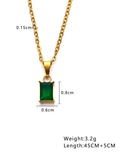 Golden +Green Titanium Steel Glass Stone Geometric Minimalist Necklace