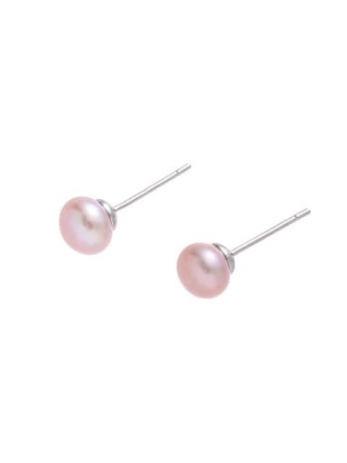 5.56mm Pink Pearl Brass Imitation Pearl Geometric Minimalist Stud Earring
