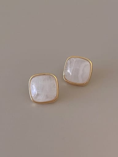 White earrings Brass Resin Geometric Minimalist Stud Earring