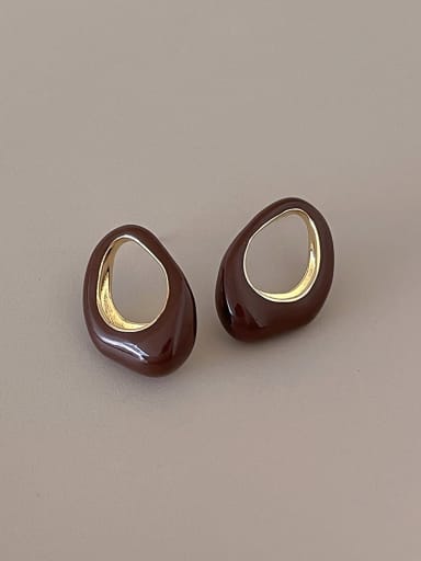 Coffee color Brass Enamel Geometric Minimalist Stud Earring