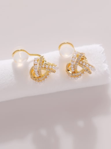 Brass Artificial Pearl Geometric Vintage Stud Earring