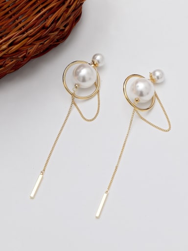 Brass Imitation Pearl Geometric Minimalist Threader Trend Korean Fashion Earring