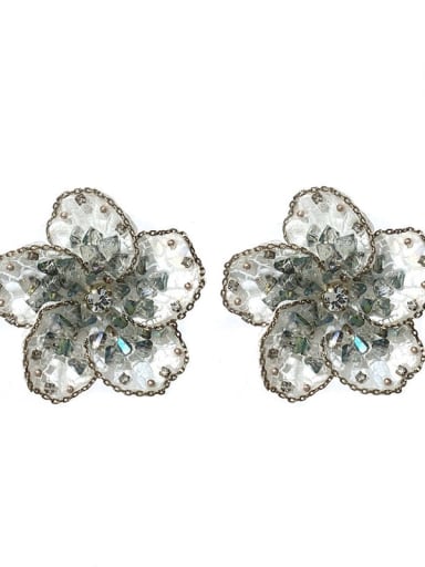 green Brass Rhinestone Flower Vintage Stud Earring