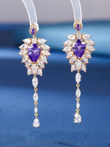 Purple blue Brass Cubic Zirconia Tassel Luxury Threader Earring