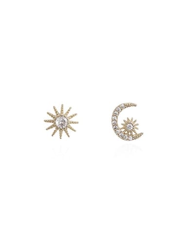 Brass Cubic Zirconia Asymmetry  Star Moon  Vintage Stud Trend Korean Fashion Earring