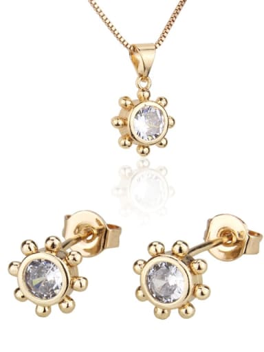 Brass Cubic Zirconia Minimalist Flower  Earring and Necklace Set