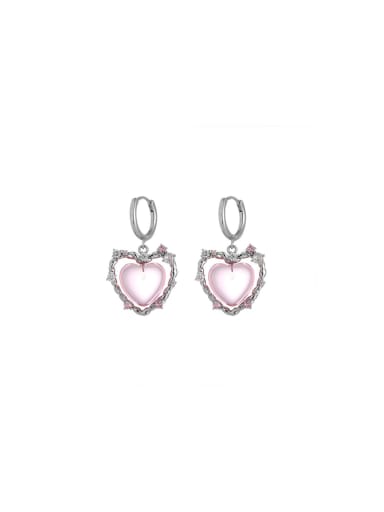 custom Brass Resin Pink Heart Vintage Drop Earring