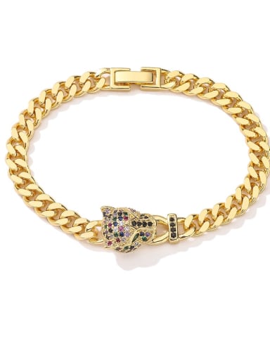 31149 Brass Cubic Zirconia Leopard Trend Link Bracelet