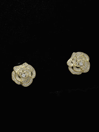Brass Cubic Zirconia Flower Vintage Stud Earring