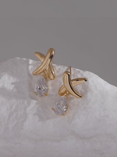 Brass Cubic Zirconia Water Drop Minimalist Stud Earring