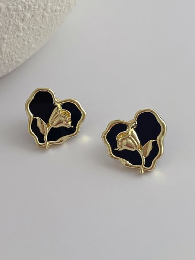 J195 black Brass Enamel Heart Minimalist Stud Earring