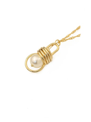 Brass Imitation Pearl Irregular Vintage Light bulb pendant Necklace