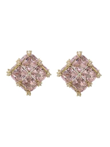 Pink Brass Cubic Zirconia Geometric Luxury Cluster Earring
