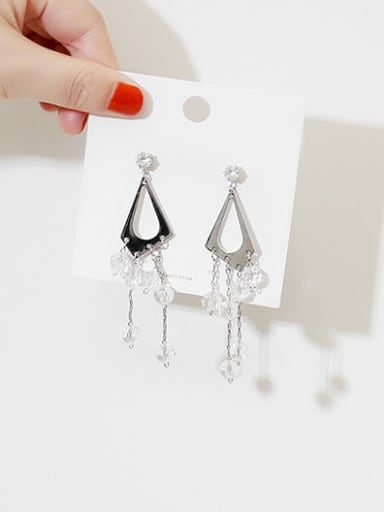 White K Copper Crystal triangle Tassel Dainty Stud Trend Korean Fashion Earring