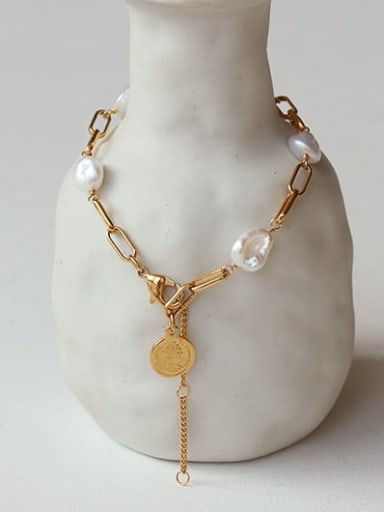 Brass Freshwater Pearl Geometric Artisan Adjustable Bracelet