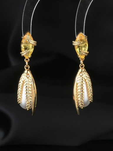 Brass Imitation Pearl Wheatear Luxury Drop Earring