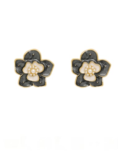 Brass Imitation Pearl Enamel Flower Vintage Clip Earring